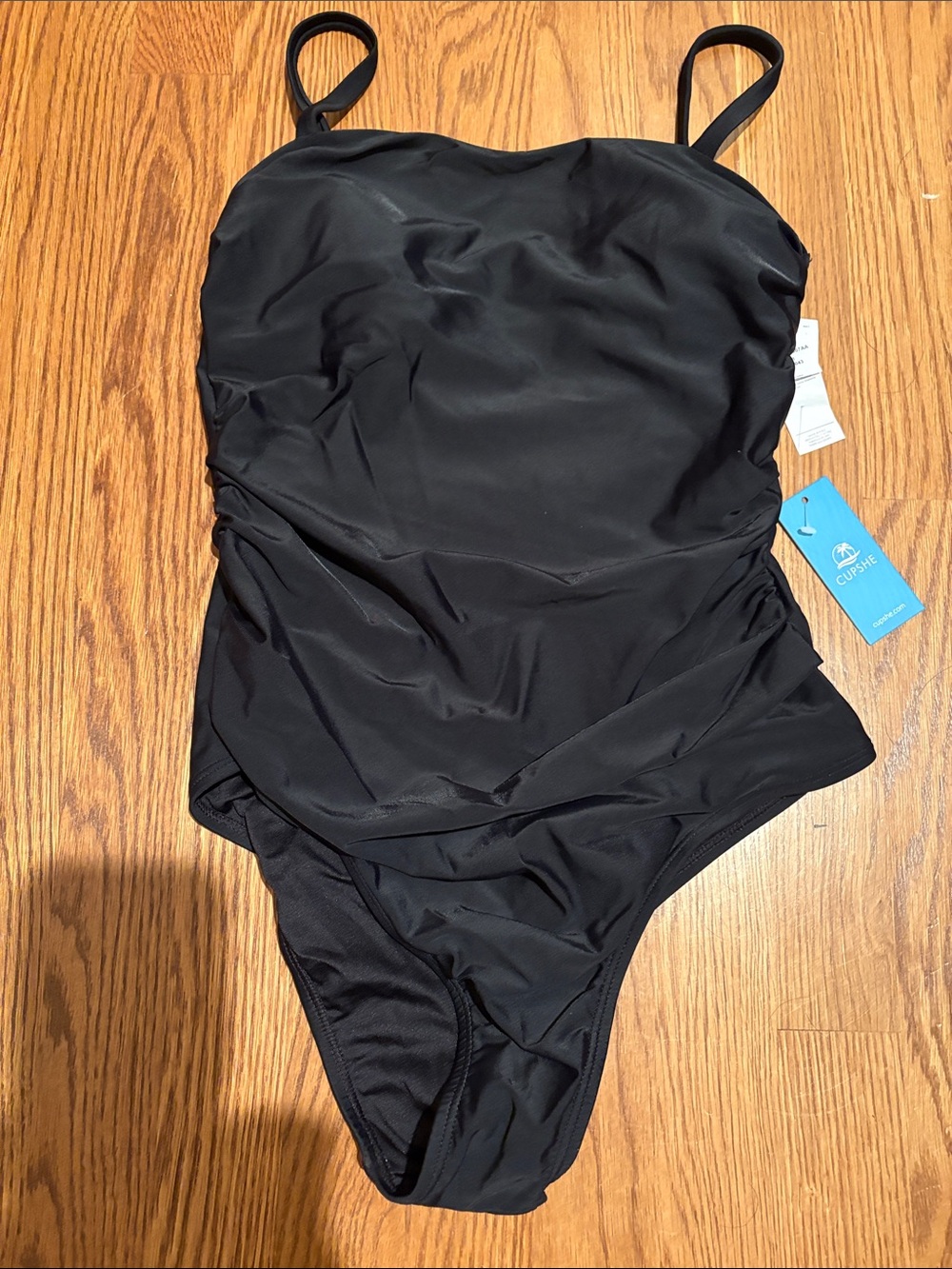 Cupshe Black Ruched One-Piece Swimsuit with Adjustable Straps